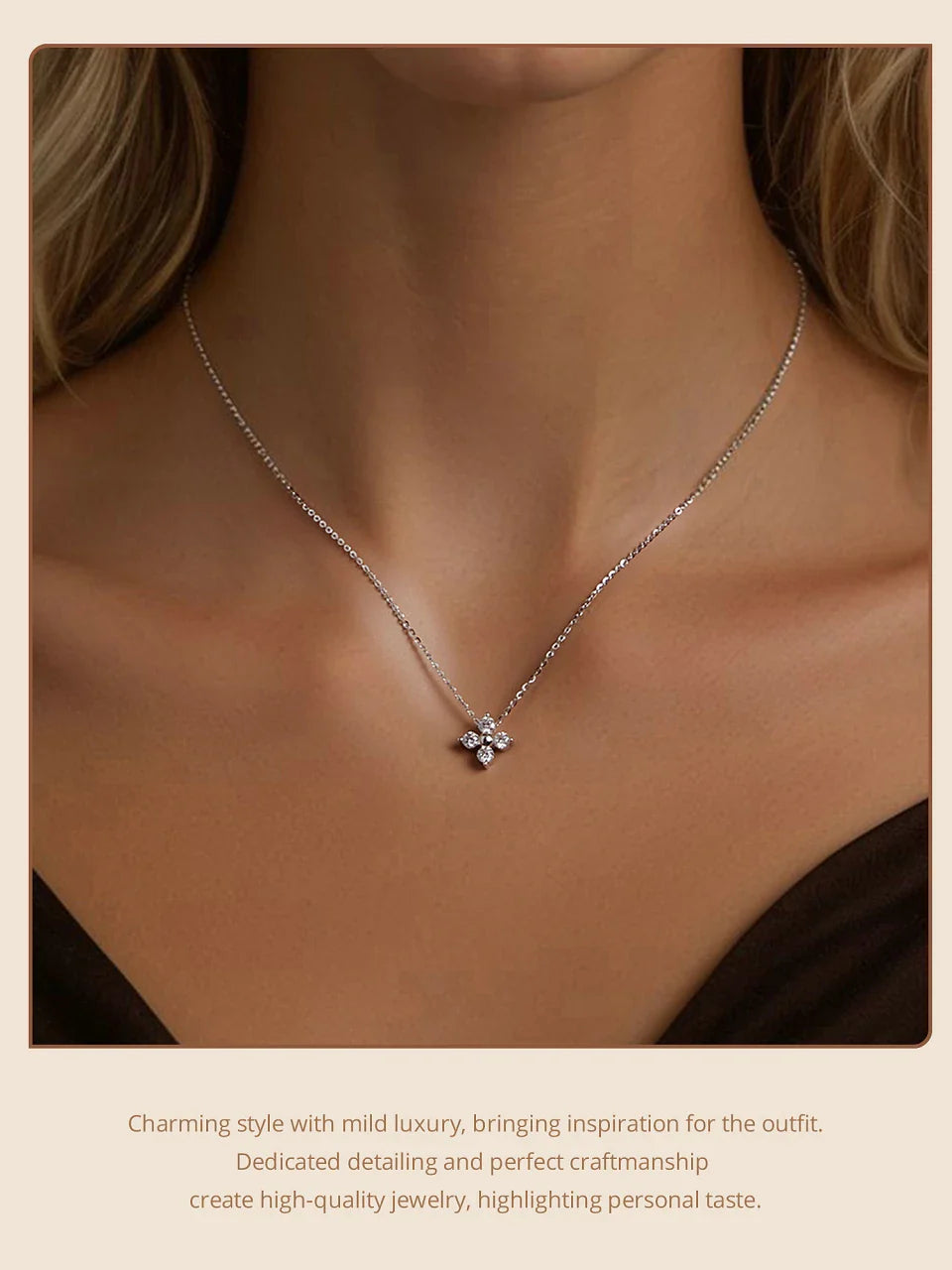 Shiny Moissanite Flower Pendant Necklace For Women Wedding Party S925 Silver with White Gold Plating Jewelry MSN038