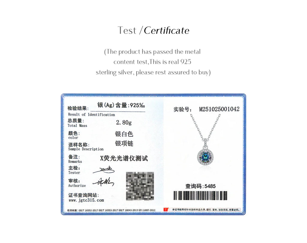 1CT Multicolor Round Moissanite Necklaces 925 Sterling Silver Luxury Classic Pendant Necklace For Women Fine Jewelry