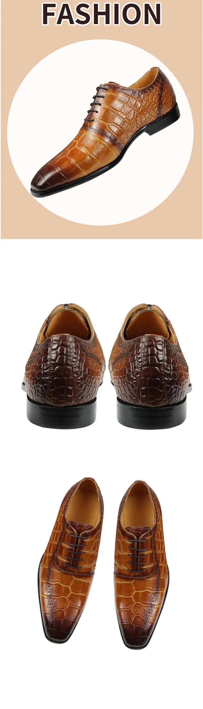 High-end Men's Dress Leather Shoes Fashion Comfortable Business Office Brogue Shoes Outdoor Leisure Party Leather Shoes Yellow