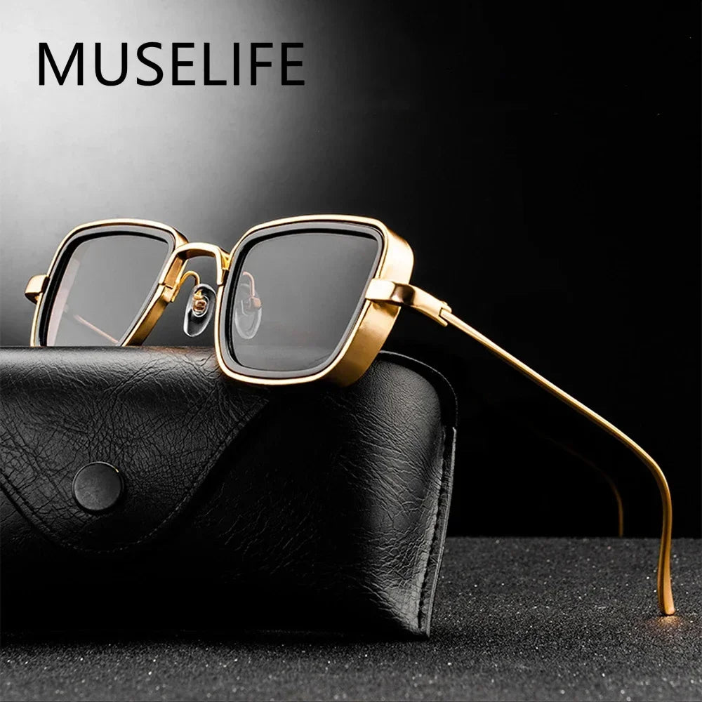 Brand Shades Men Women Sun Glasses UV400 Square Vintage Metal Steampunk Sunglasses