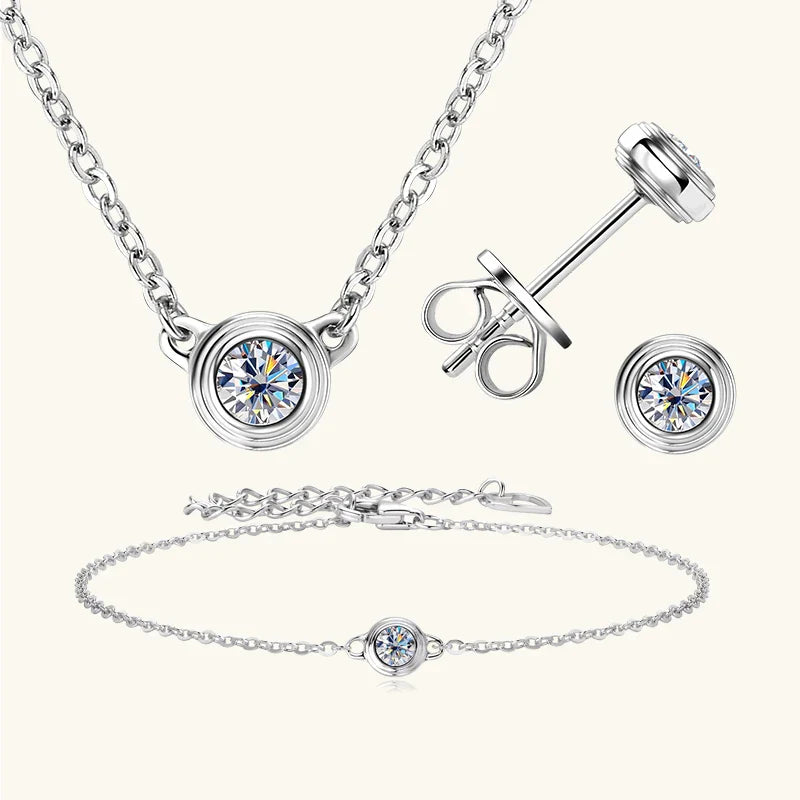 3mm 0.1ct Moissanite Diamond Necklace Bracelet Stud Earring For Women Simple Single Stone Earrings Bracelets Jewelry Set