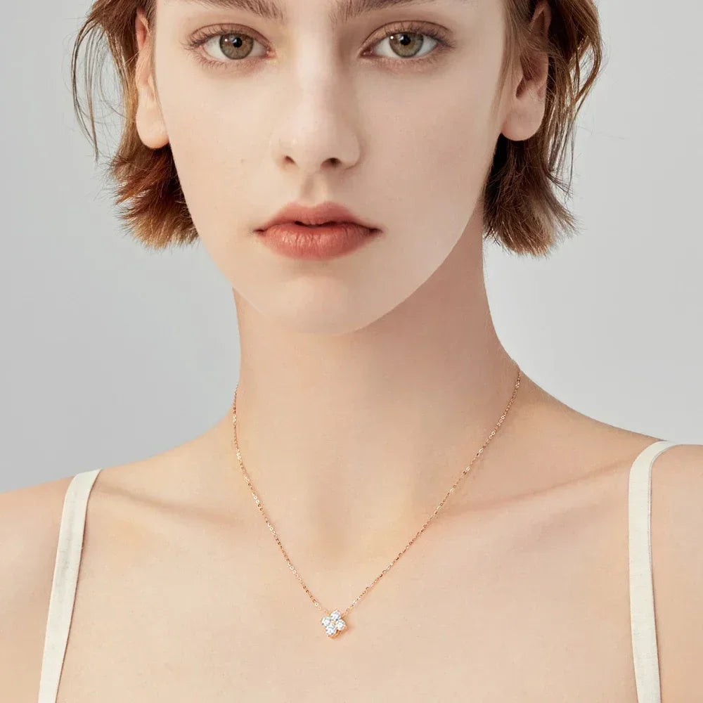 Lucky clove Moissanite Pendant Earrings S925 Sterling Silver Plated 18K Gold 0.4Cttw 4-Stone Diamond Necklace For Women Jewelry