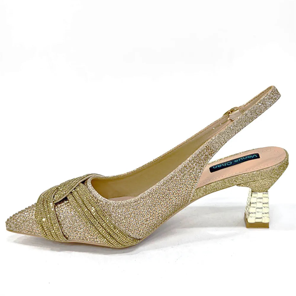 Temperament New Women's Shoes Wedding Shoes Ladies Dress Shoes Rhinestone Leather Italian Elegant Women Party Pumps