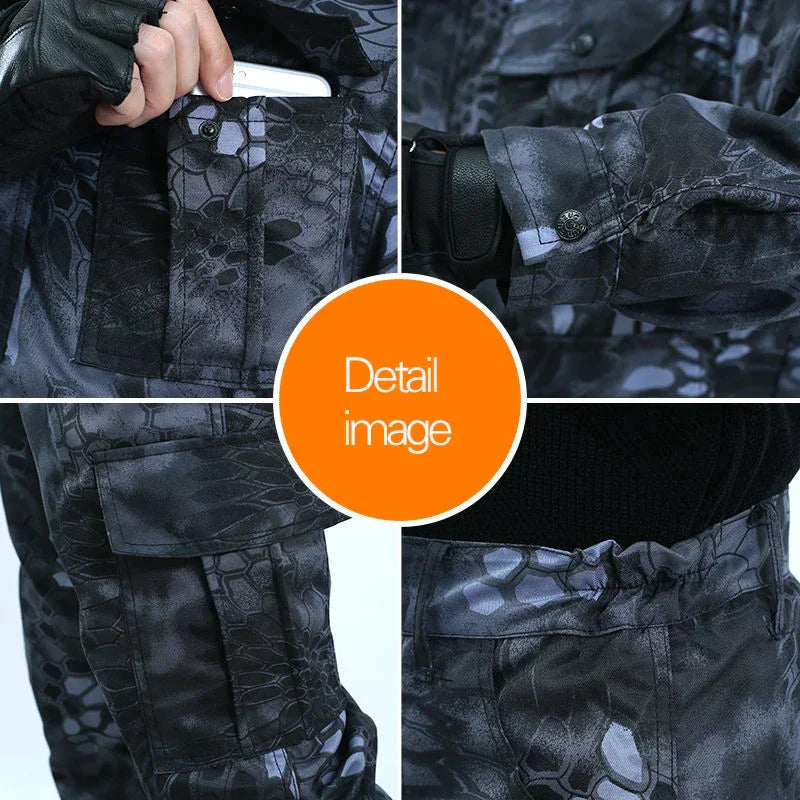 Outdoor Uniform Men's Soft Tracksuit Suit Black Python Pattern Wear-resistant Overalls Labor Insurance Cloth
