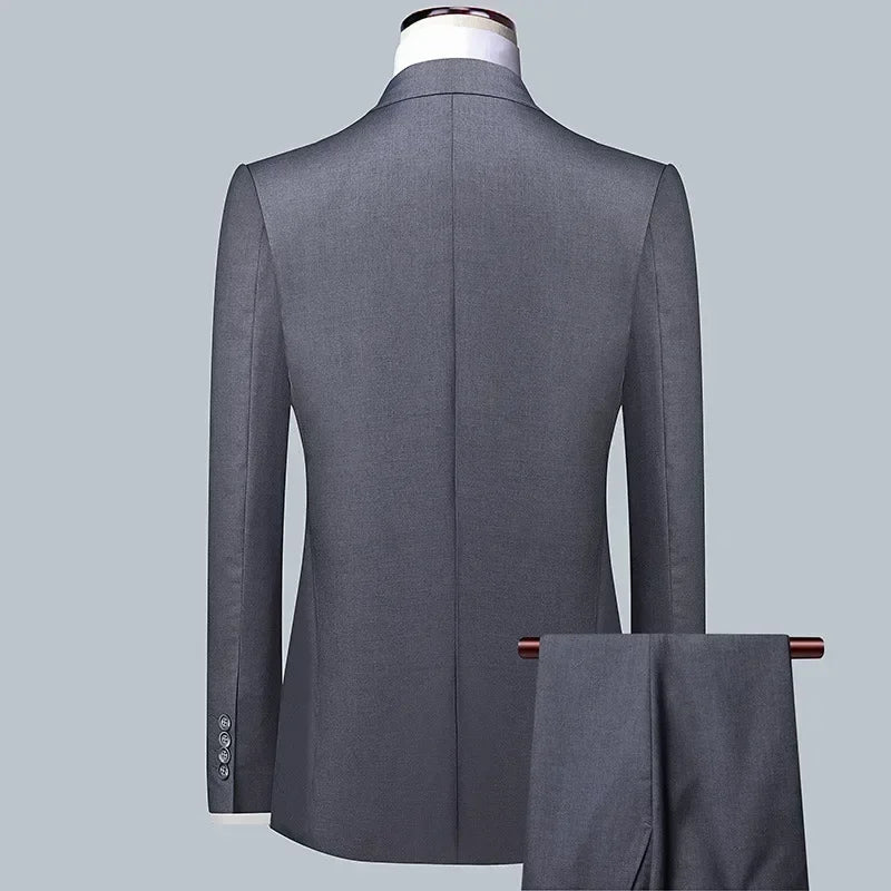 Suit  Outdoor Gentleman Solid-color Men's Fashionable Formal Business Wedding Hosting Banquets Casual and Fitted Gentle Suit