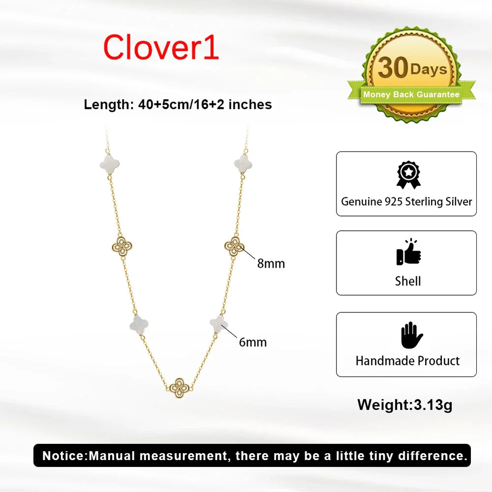 Elegant Ladies 925 Sterling Silver Necklace Four-Leaf Clover Inlaid Shell Decoration Suitable Daily Wear And Gifts