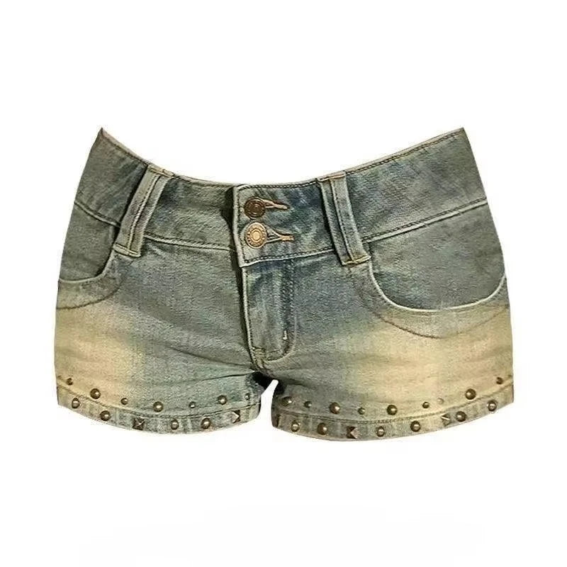 Women's Tassel Denim Shorts Streetwear Low Waist Mini Jeans Shorts 2000s Vintage Y2k Cowboy Short Pants Harajuku Clothes