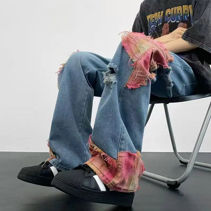 High Street Hip-Hop Flared Jeans for And Summer Street Design Splicing Mopping Pants, for Outdoor | Kpop Demon | Halloween | Jor