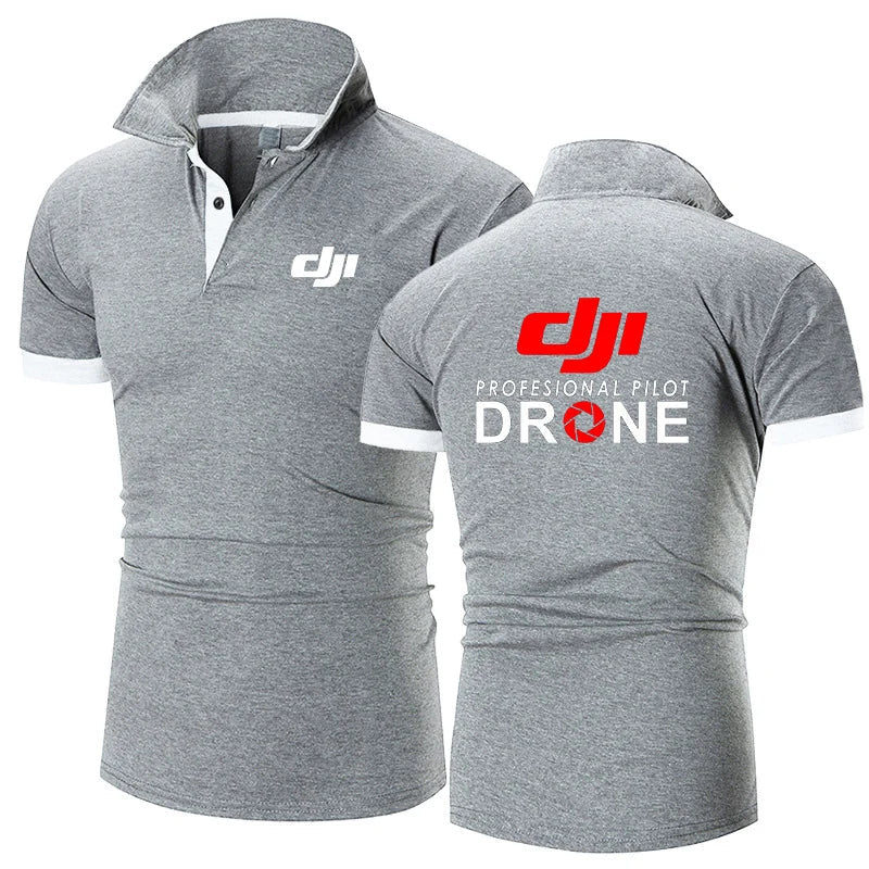 تي شيرت بولو عصري بطباعة صيفية جديدة لعام 2024 للرجال من Dji Professional Pilot Drone بأكمام قصيرة مريح على طراز Harajuku كاجوال رياضي