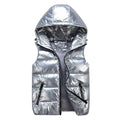 Classic Hooded Vest Man/Woman/Child Winter Hooded Glossy Cotton Vest Casual Waistcoat Men's Sleeveless Jacket Warm Overcoats Hat