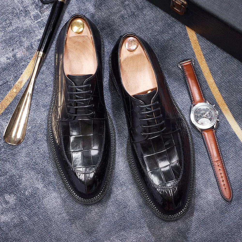 Luxury Man Dress Shoes Increased Height Oxfords Shoe Genuine Cowhide Leather Crocodile Pattern Elegant Wedding Male Footwear