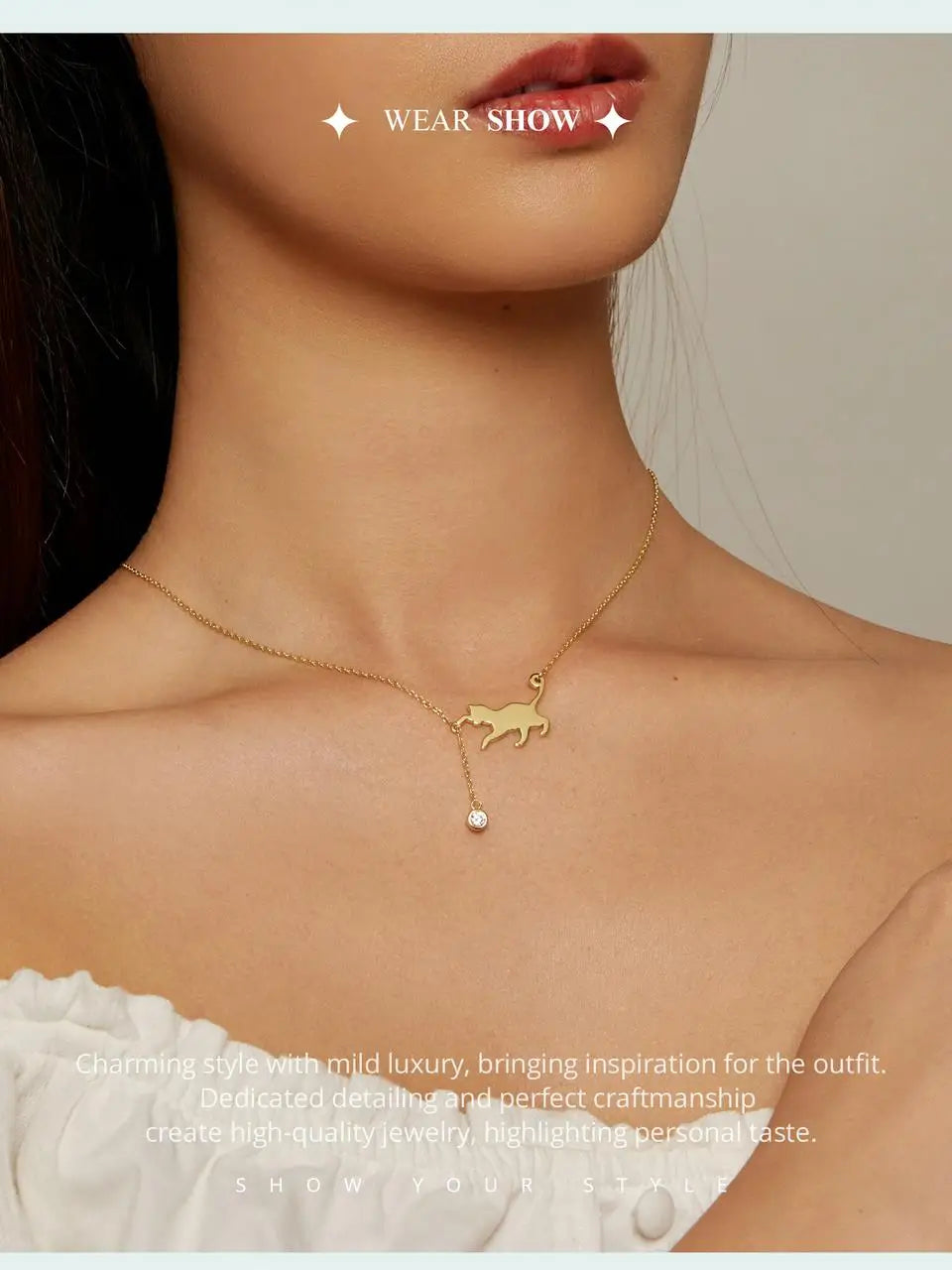 S925 Sterling Silver Cat Necklace Cute Silver Cat Pendant Collarbone Necklace for Women SCN232 3 Colors