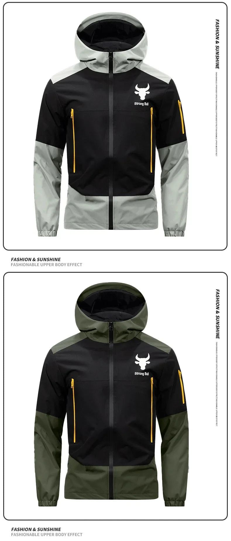 Men's Windproof Waterproof Hooded Jackets Big Pockets High Street Print Outdoor Windbreaker Coat for Hiking Trekking Streetwear