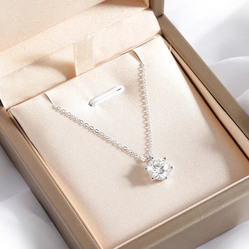 2CT 8mm D Color Moissanite Necklace for Women Classic 6 Claw Sparkling Lab Pendant Original 925 Sterling Silver Wholesale