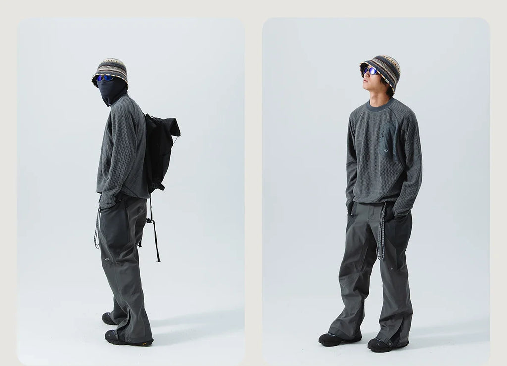 Mountain-Ready Crewneck: Engineered with Ribbed Neck, Reflective Logo, & Secure Chest Pocket for Outdoor Style Unisex