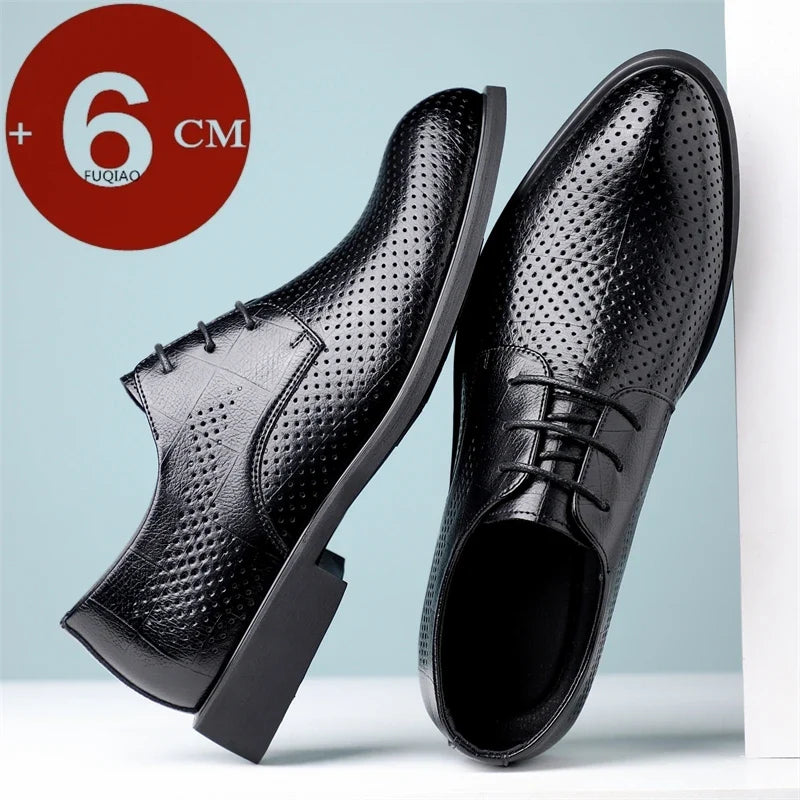 Men Spring Summer Hollow Out Breathable Elevator Shoes 6cm Hidden Height Increasing Business Formal Dress Office Wedding Shoes