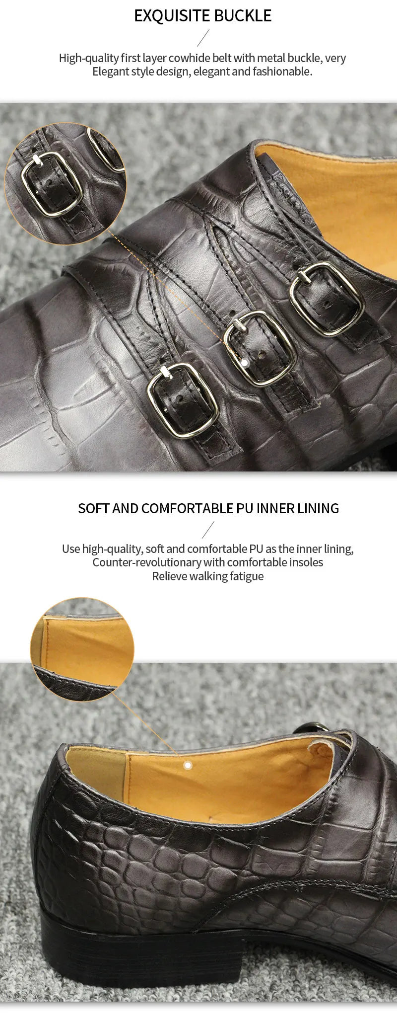 Fashion Business Men Leather Shoes Crocodile Print Wedding Party Office High Grade Genuine Leather Shoes Grey Pointed Toe Loafer