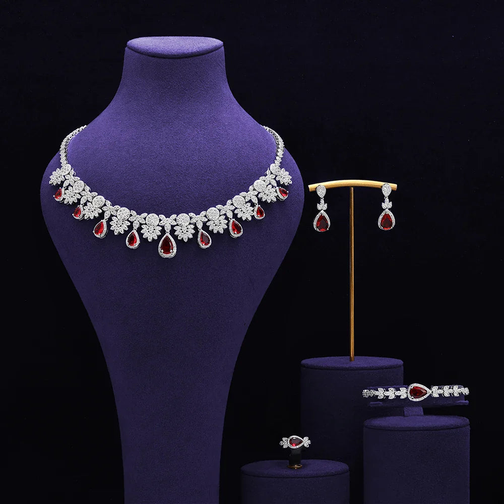 Bridal Zirconia Full Jewelry Set for Ladies Party Luxury Dubai Nigeria CZ Crystal Wedding Necklace Set