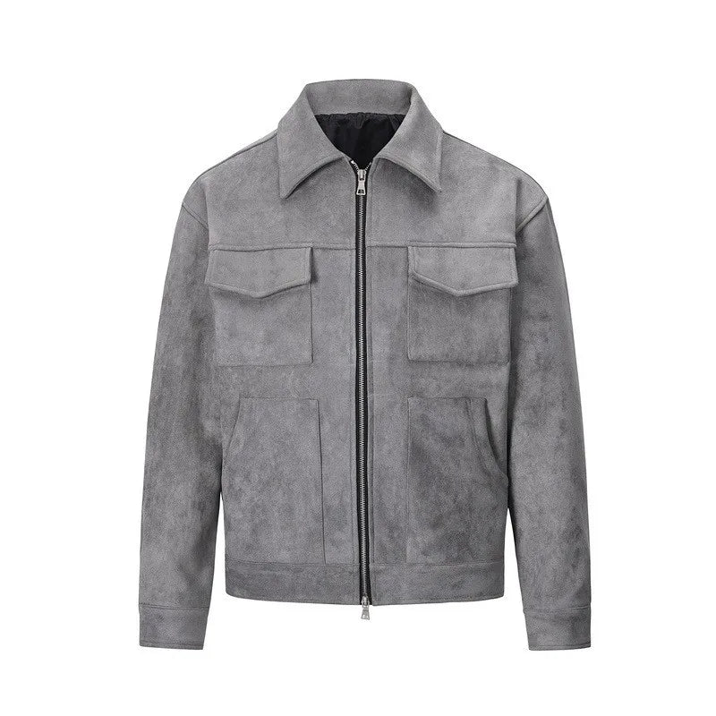 Autumn Jackets Oversize Casual Clothes High Street Pockets Laper Zipper Suede Thick Coat Mens Windbreaker Loose