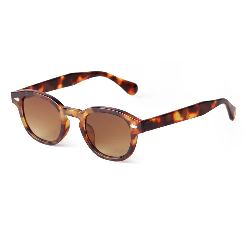 Vintage Tortoise Shell Round Sunglasses Women Men 2026 Brand Design Retro Rivet Yellow Blue Lens Square Sun Glasses Female Male