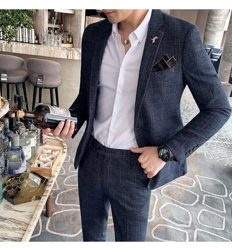 Suit Blazer+Pants Men Fashion Hosts British Style Work Business Wedding Casual Art Style Elegant Gentleman Cotton and Linen Suit