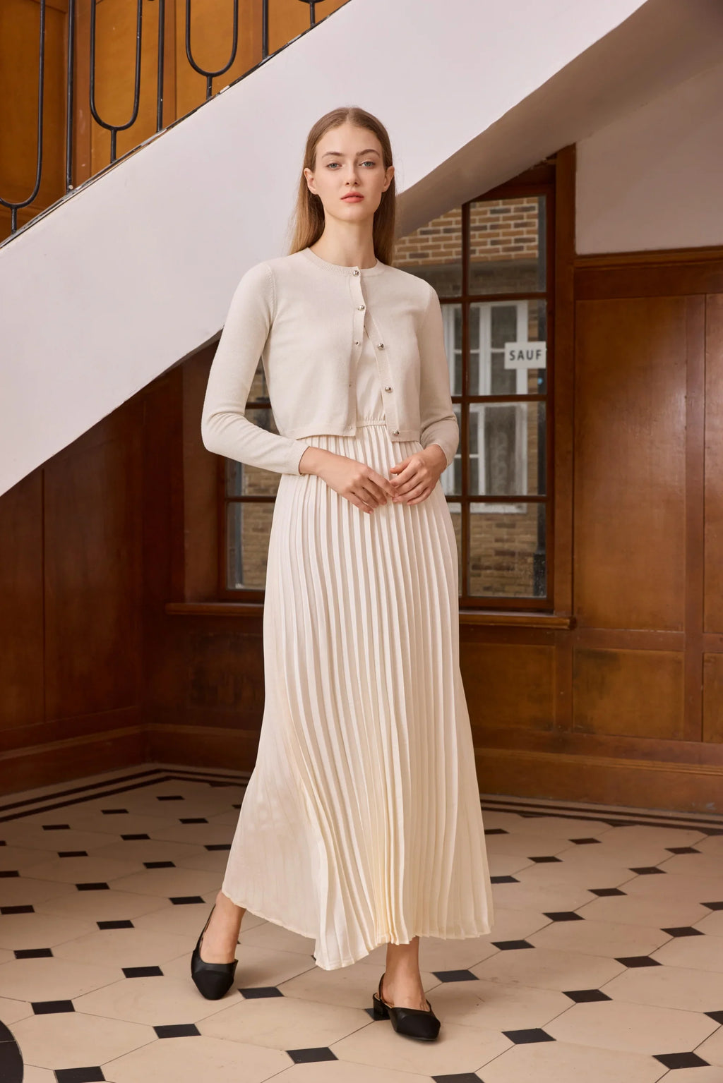 Women 2026 Autumn and Winter New Design Shine Cardigan and Pleated Slip Dress Elegant Lady Clothing