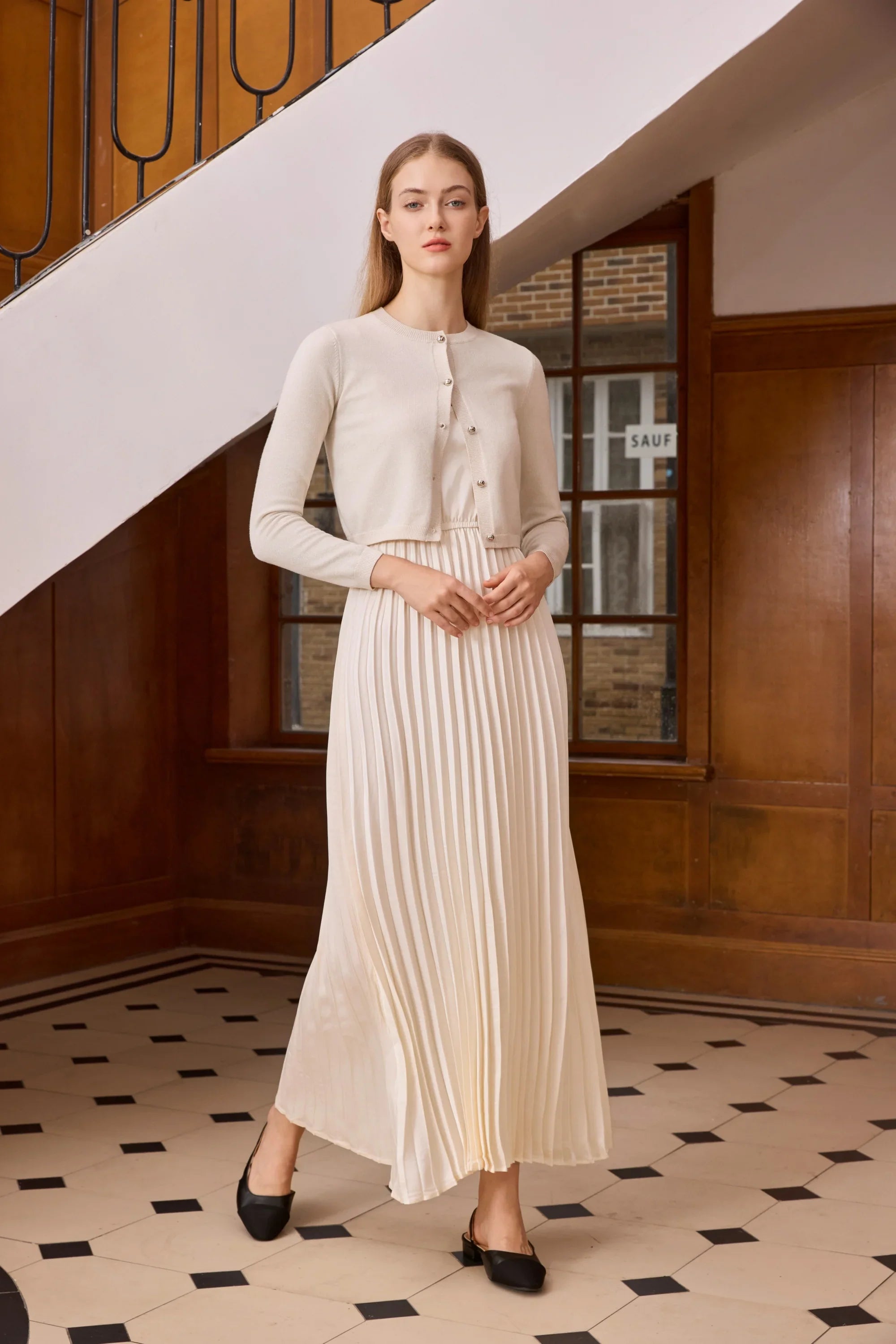 Women 2026 Autumn and Winter New Design Shine Cardigan and Pleated Slip Dress Elegant Lady Clothing