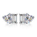 2-stone Heart Emerald Cut Moissanite Stud Earrings D Color Diamond with Certificates 925 Sterling Silver Ear Studs for Women