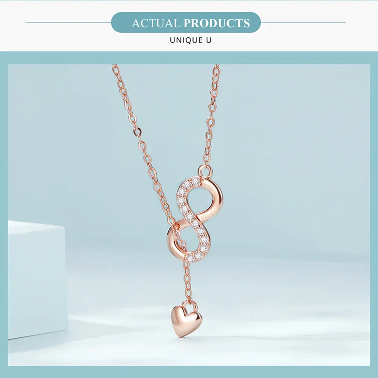100% 925 Sterling Silver Infinity Love Pendant Necklaces Forever Love Neck Chain for Women Gift Fine Jewelry SCN223