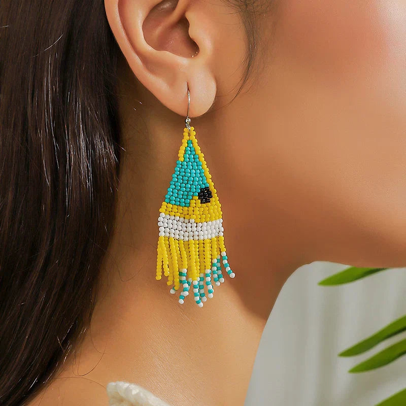 White Rice Beads Earrings For Women Retro Boho Tassels Water Drop Earrings Exaggerated Ethnic Style Earrings Jewelry