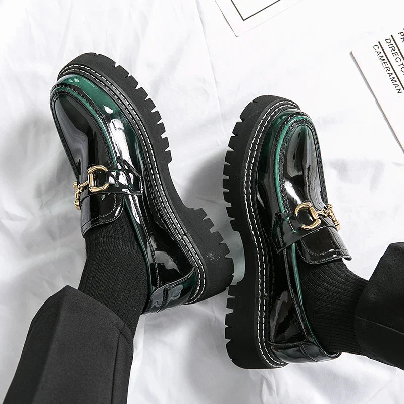 New Men Patent Leather Loafers Fashion Casual Shoes Male Thick Sole Increased Height Slip On Breathable Comfortable Driving Shoe