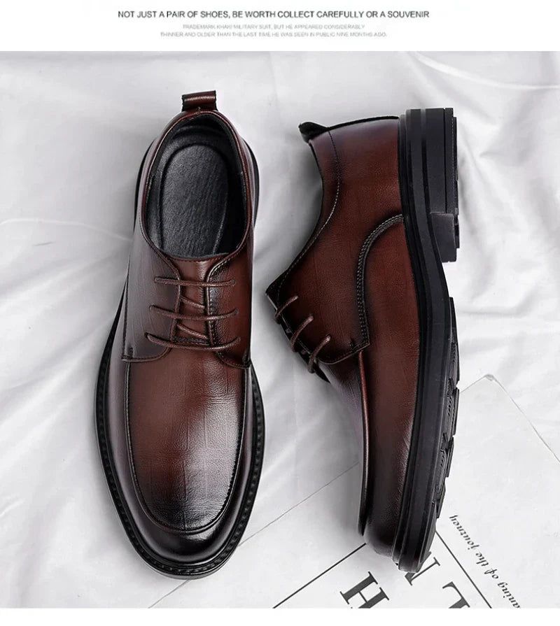 Leather Shoes Men's Four Seasons Business Formal British Casual Commuting Style Black Heightening Wedding Groom's Shoes New
