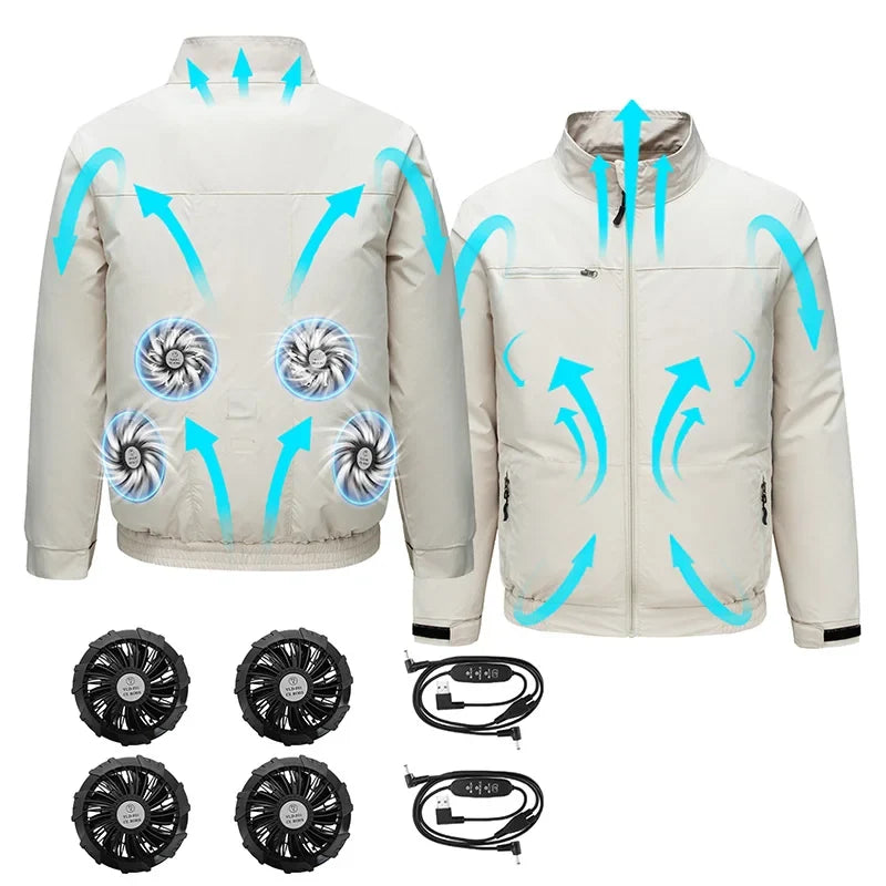Summer Cooling Jacket Four Hole Fan Clothing Men USB Refrigeration Air Conditioning Clothes Outdoor Labor Protection Workwear