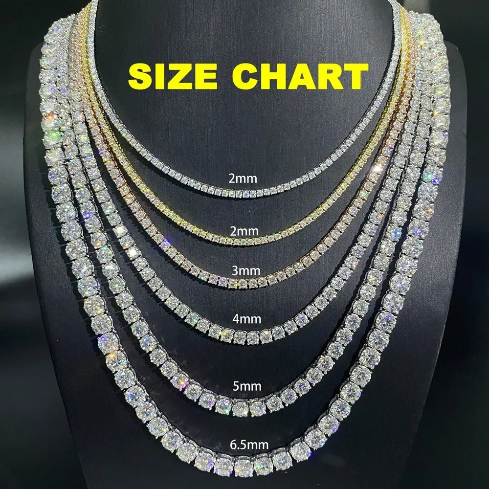 Hip Hop Unisex Moissanite Tennis Chain Original 925 Sterling Silver Moissanite Bracelet Necklace For Women Men Wedding Jewelry