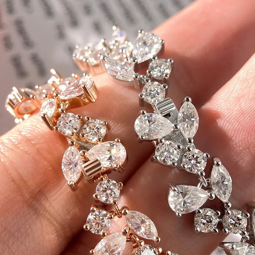 Marquise/Pear/Round Cut Full Moissanite Diamond Bracelets for Women 925 Silver Luxury Bridal Wedding Bracelet With Certificate