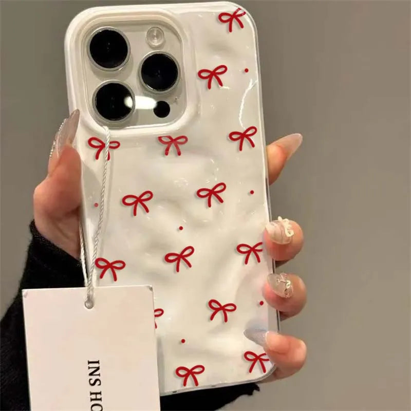 جراب هاتف بنقوش نقاط فيونكة حمراء لهاتف آيفون 11 Funda آيفون 17 13 14 15 16 برو ماكس 12 بلس 14promax غطاء ناعم مقاوم للصدمات