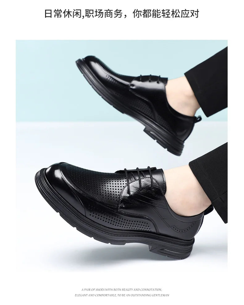2026 New Men's Breathable Hollow Out Leather Oxford Shoes Formal Business Dress Shoes for Man Summer Autumn Platform Shoe Male