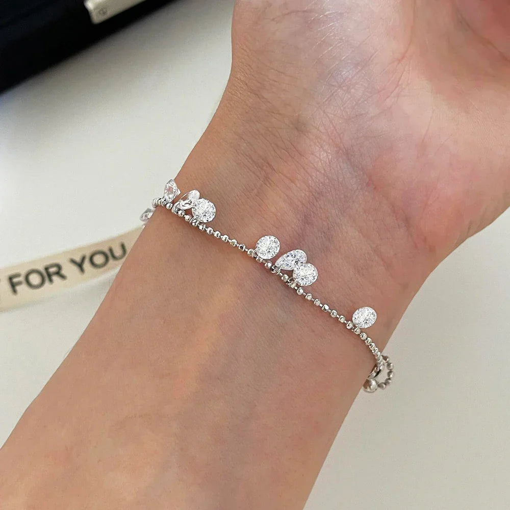 100% S925 Silver High Carbon Diamond Bead Bracelets Necklace Sparkling Zircon Hand Chain for Women Party Fine Jewelry Gift