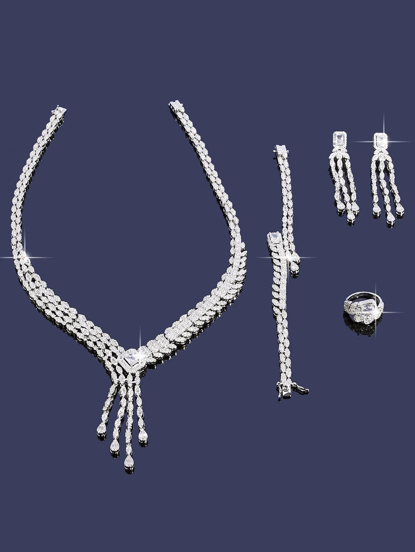 New Elegantly Quality Dress Jewelry Luxury Necklace Earrings Sets Cubic Zirconia Jewelry Sets Women Bridal Wedding