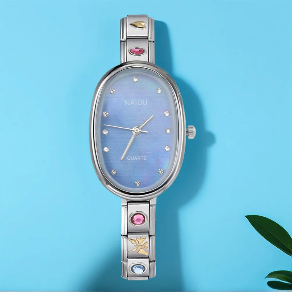 Fashion New Niche Watch Female Style Female Student Ellipse Quartz Watch Stainless Steel Strap Width 9mm Everyday Gifts