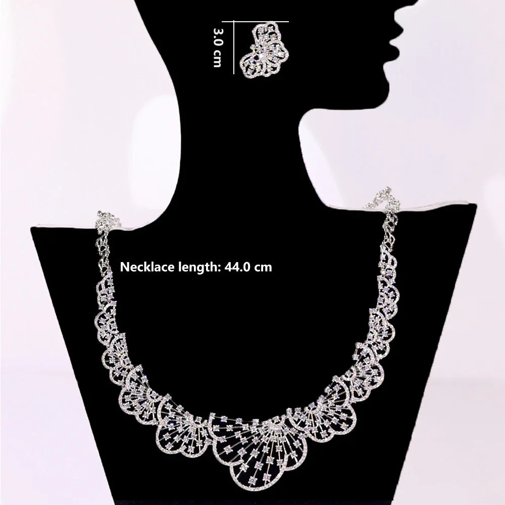 Graceful 2Pcs White CZ Zircon Necklace Set Brides High Quality Fine Jewelry Women  Wedding Engagement Accessory