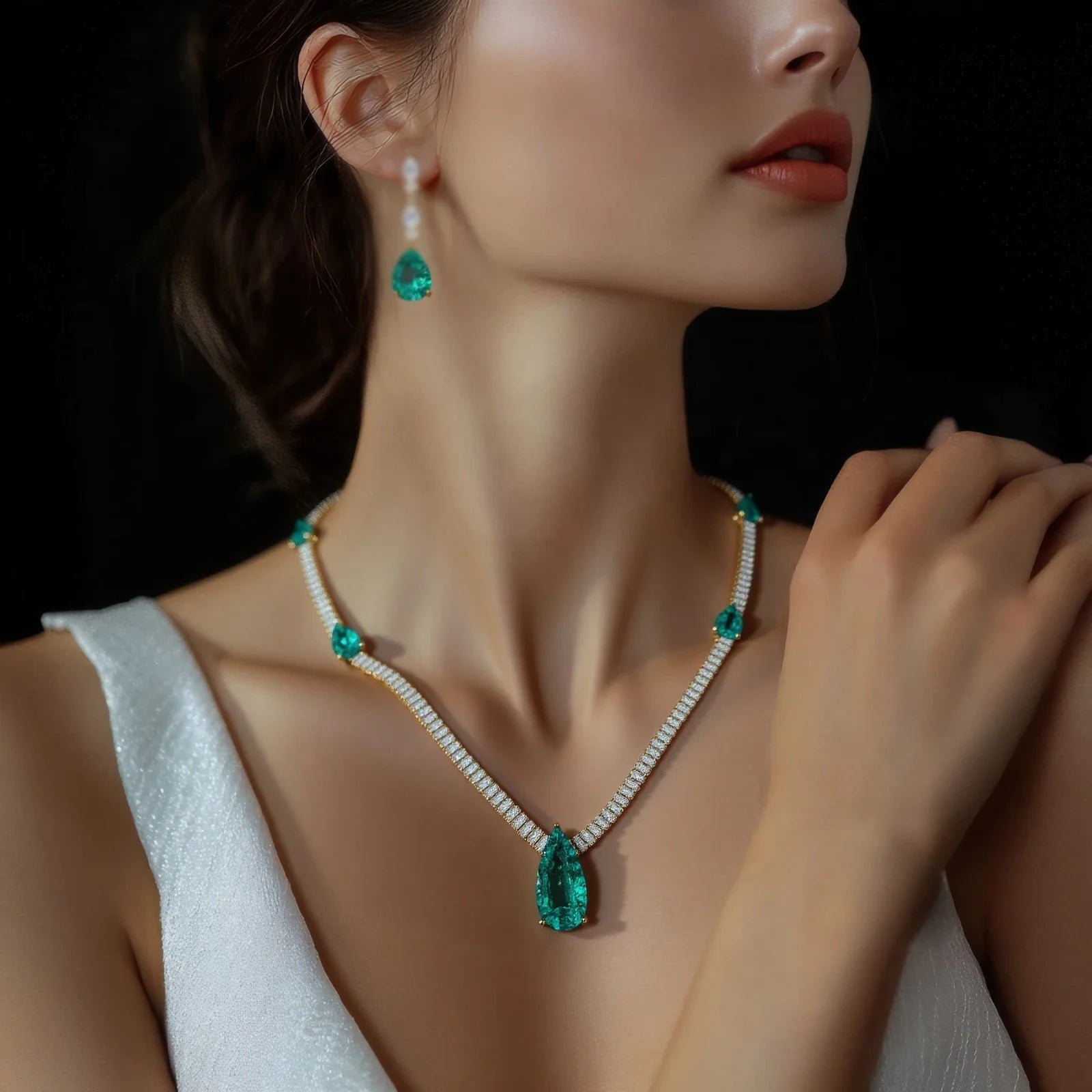 New Arrivial 2pcs Water Drop Multicolor Necklace and Earring Set Cubic Zirconia Nigeria Women Wedding Jewelry Sets N-394