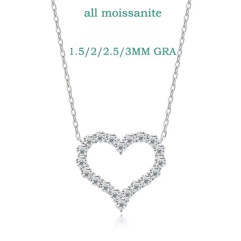 2CT Pass Tested Moissanite Heart Necklace for Women S925 Silver Plated Platinum Simulated Diamonds Pendant Birthday Gift