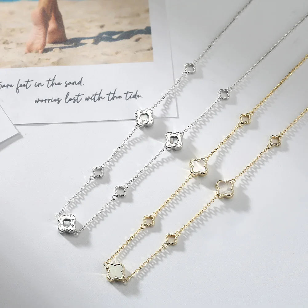 Hollow Clover Luxury Chain Necklace Banquet Party Gift 925 Silver Four Flowers Clover Neck Jewelry Accessories GMN61