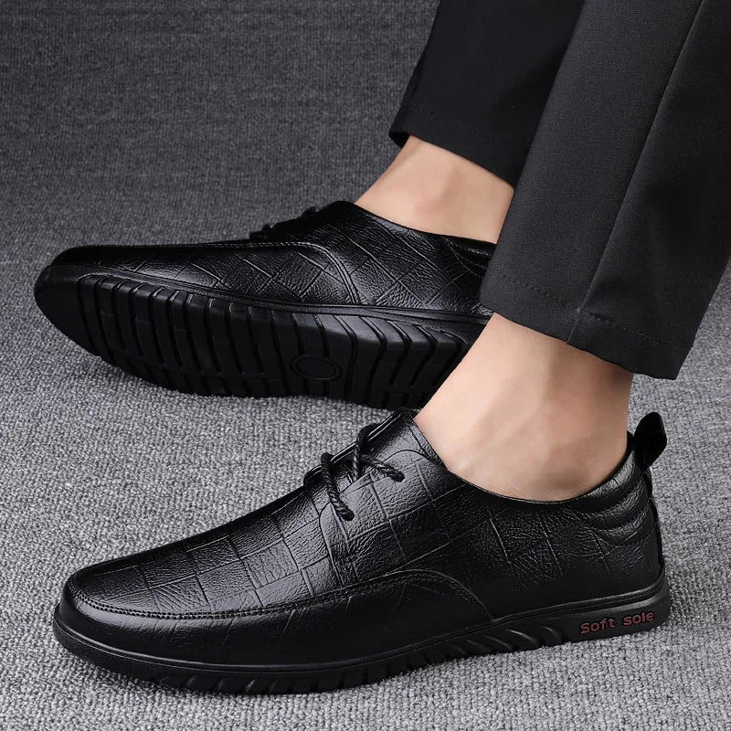 Male All-match Outdoor Flats Genuine Leather Men Casual Office Shoes Handmade Men Lace-Up Footwear 2024 New Mens Oxfords Shoes