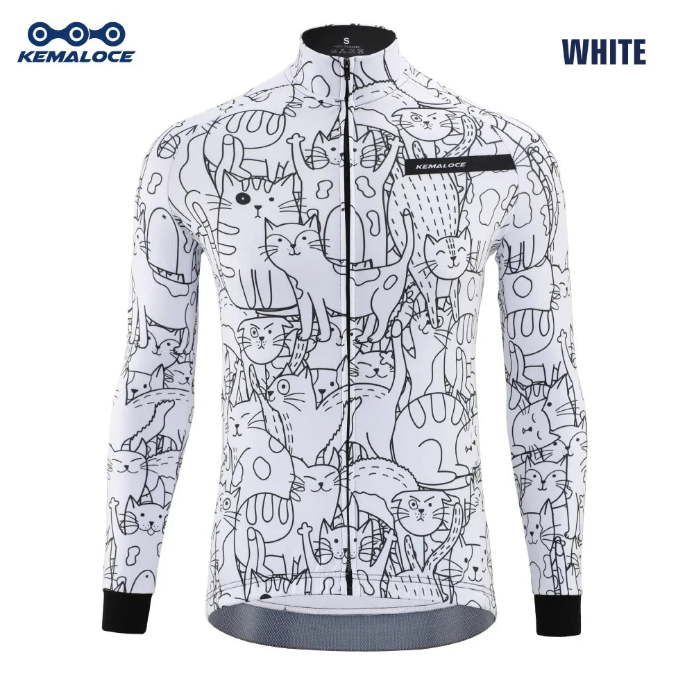 Winter Cycling Jackets Men Fleece Long Sleeves High End Bike Jackets Black&White Thermal Fabric MTB Bicycle Clothing