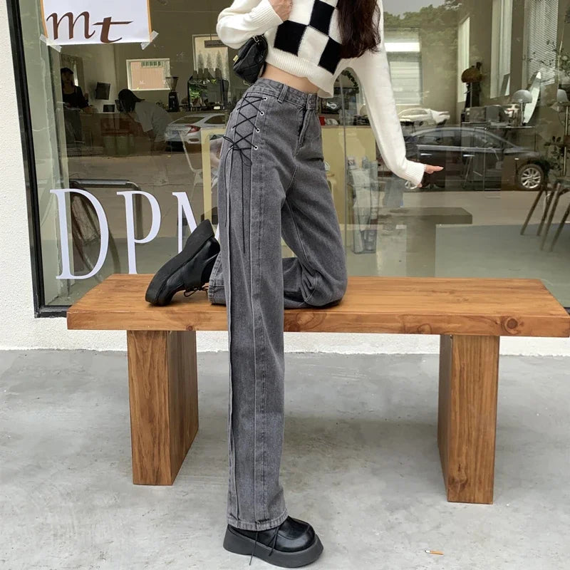Casual Jeans Women Denim Pants Straight Trousers