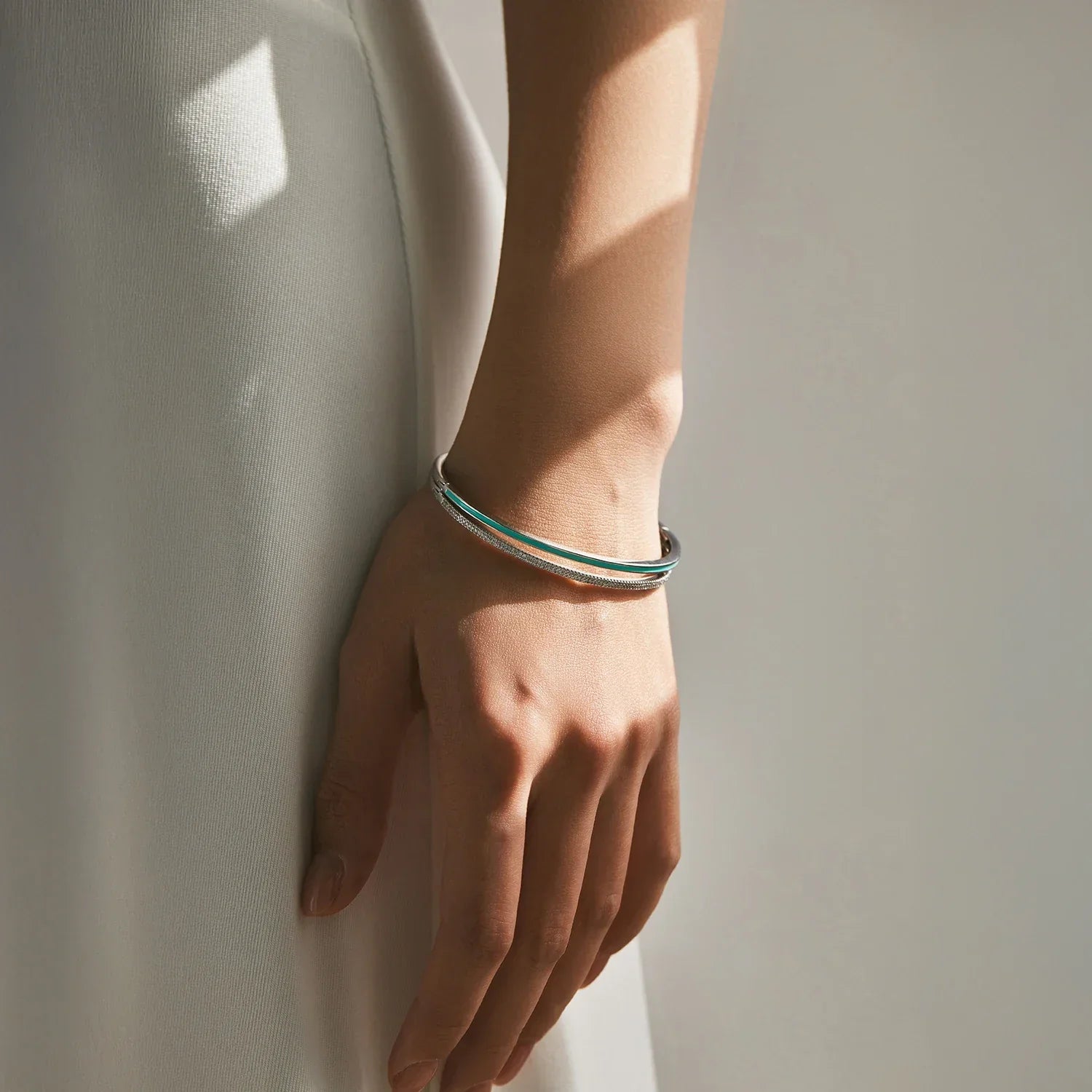 925 Sterling Silver Elegant Simple Mint Green Enamel Bangle Trendy Stackable Bracelets For Women Party Fine Jewelry