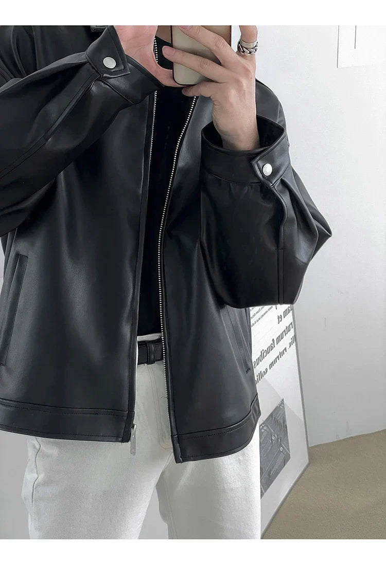 Spring Autumn Cool Luxury Short Black Soft Light Pu Leather Jacket Men Zipper Casual Mens Jackets and Coats Fashion
