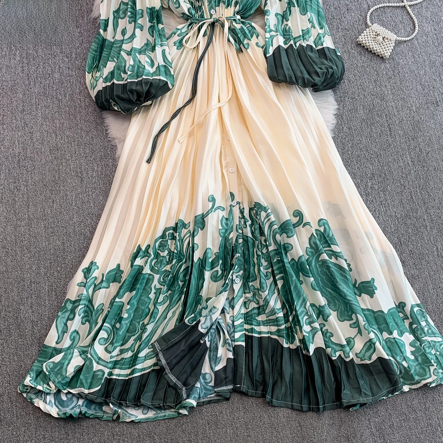 Printed round Ne Lantern Sve Dr Women's Single Button Waist Cinch Maxi Skirt Long Dr Commute Sle Autumn